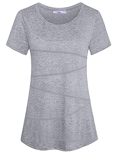 iClosam Damen Sport T-Shirt Running Fitness Laufshirt Kleidung Yoga Top Funktionsshirt Sportshirt Kurzarm Atmungsaktiv (Hellgrau, S) von iClosam