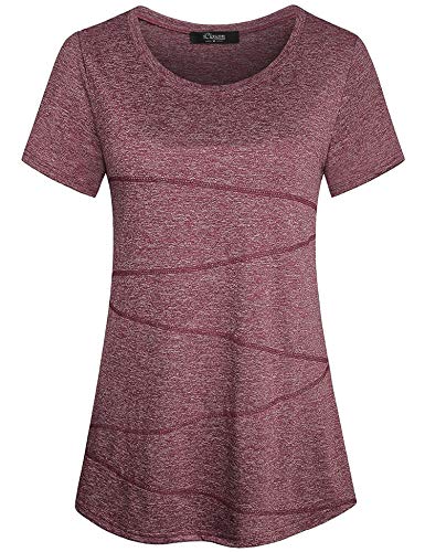 iClosam Damen Sport T-Shirt Running Fitness Laufshirt Kleidung Yoga Top Funktionsshirt Sportshirt Kurzarm Atmungsaktiv (Weinrot, S) von iClosam