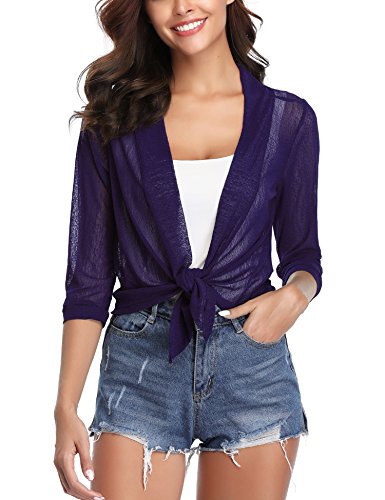 iClosam Bolero Damen Festlich 3/4 Ärmel Strickjacke Jacke Sommer Mode Leicht Elegant Kurze Schulterjacke Cardigan Shrug Casual Top von iClosam