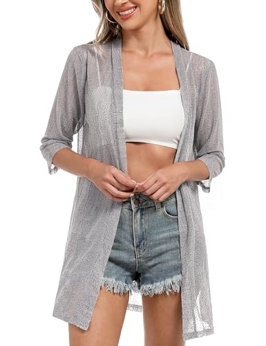 iClosam Damen Cardigan Sommer Beachwear Strickjacke Casual 3/4 Langarm Sommerjacke Bikini Cover Up Offene Front Jacke Bolero von iClosam