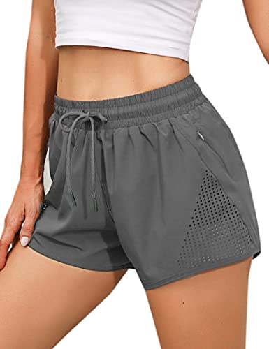 iClosam Damen 2 in 1 Sport Shorts Kurz Laufshorts Schnelltrocknende Turnhose Leichte Double Layers Fitnesshose Yogahose Hohe Elastizität und atmungsaktive S-XL von iClosam