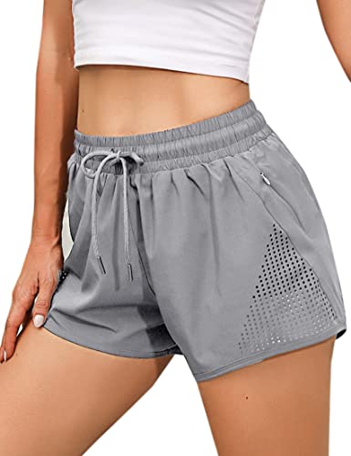 iClosam Damen 2 in 1 Sport Shorts Kurz Laufshorts Schnelltrocknende Turnhose Leichte Double Layers Fitnesshose Yogahose Hohe Elastizität und atmungsaktive S-XL von iClosam