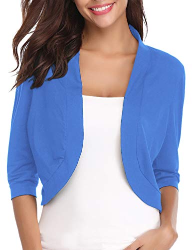 iClosam Damen Bolero mit 3/4-Ärmeln, vorne offen, bauchfrei, Strickjacke, # 1 Blau, Medium von iClosam