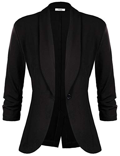 iClosam Damen Blazer Sommer 3/4 Ärmel Elegant Cardigan top,Schwarz,Gr.M von iClosam