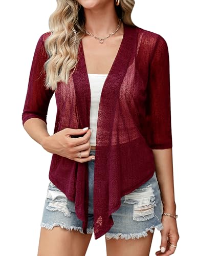 iClosam Bolero Damen Festlich 3/4 Ärmel Strickjacke Jacke Sommer Mode Leicht Elegant Kurze Schulterjacke Cardigan Shrug Casual Top von iClosam