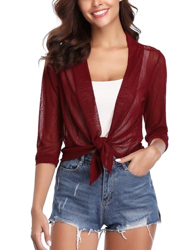 iClosam Bolero Damen Festlich 3/4 Ärmel Strickjacke Jacke Sommer Mode Leicht Elegant Kurze Schulterjacke Cardigan Shrug Casual Top von iClosam