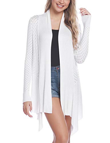 iClosam Strickjacke Damen Lang Cardigan Strickmantel Einfarbige Dünne Jacke Gestrickt Langarm Leicht Elegant Vorne Offen Sommer Strick Jacken von iClosam