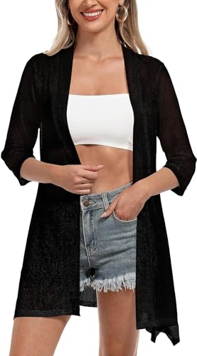 iClosam Cardigan Damen Sommer Strickjacken für Damen 3/4 Langarm Strandkleid Bikini Cover Up Bolero Kimono Sommerjacke Tops von iClosam