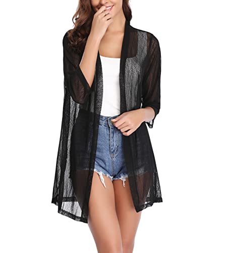 iClosam Cardigan Damen Sommer Strickjacken für Damen 3/4 Langarm Strandkleid Bikini Cover Up Bolero Kimono Sommerjacke Tops von iClosam