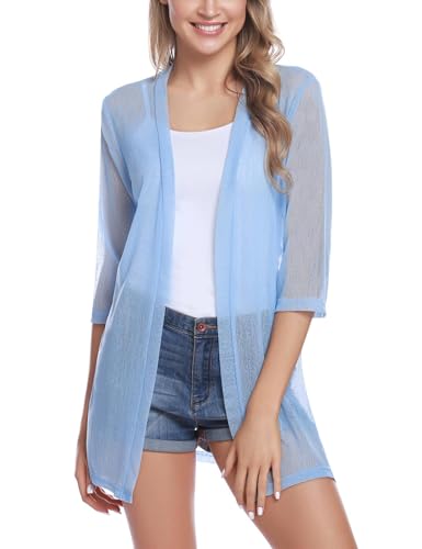 iClosam Damen Cardigan Sommer Beachwear Strickjacke Casual 3/4 Langarm Sommerjacke Bikini Cover Up Offene Front Jacke Bolero von iClosam