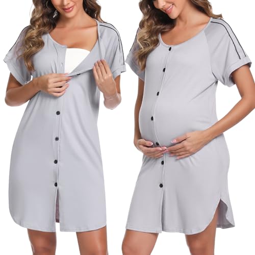 iClosam Nachthemd Damen Kurzarm Nachtwäsche Baumwolle mit Knöpfen Nachtkleid Kurz mit V-Ausschnitt Loungewear für Frauen Sleepwear Bequeme Sleepshirt Knopfleiste S-XXL von iClosam