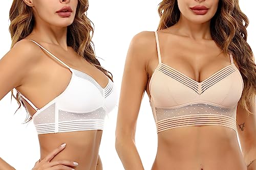 iClosam Damen BH Rückenfrei Nahtlos Spitzen BH ohne Bügel Comfort Bra Halbschalen-BH Dünner Cup-BH Bitte wählen Sie eine Nummer größer als Sie normalerweise tragen von iClosam