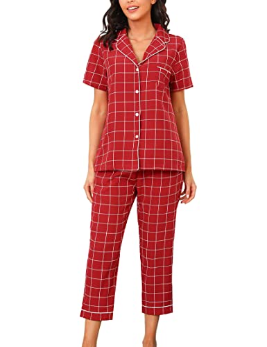 iClosam Damen Schlafanzug Kariert Zweiteilige Pyjama/Langarm Nachtwäsche Knopfleiste/Sleepwear von iClosam