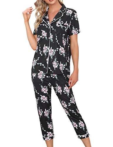 iClosam Damen Schlafanzug Zweiteiliger Pyjama Nachtwäsche Kurzärmeliges Hausanzug Sleepwear Nachthemd Kurzärmel Shirt und Lang Schlafanzughosen Herbst und Winter von iClosam