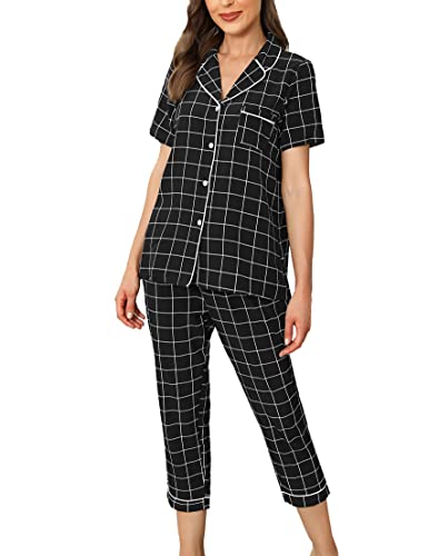 iClosam Damen Schlafanzug Zweiteiliger Pyjama Nachtwäsche Kurzärmeliges Hausanzug Sleepwear Nachthemd Kurzärmel Shirt und Lang Schlafanzughosen Herbst und Winter von iClosam