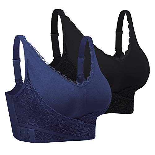 iClosam Sport BH Damen Ohne Bügel Bustier Spitzen für Frauen Bra Mit Polstern Atmungsaktiv Bügelloser BH Front Closure Push Up Bequem Bustiers BH Gepolstert L-3XL von iClosam