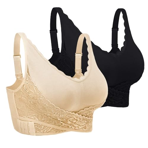 iClosam Spitzen BH Damen Sport BH Frauen Bra Ohne Bügel Bustier Spitzen Bra Mit Polstern Atmungsaktiv Bügelloser BH Front Closure Push Up Bequem Bustiers BH Gepolstert L-3XL von iClosam