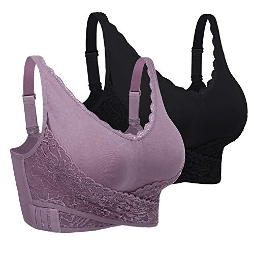 iClosam Spitzen BH Damen Sport BH Frauen Bra Ohne Bügel Bustier Spitzen Bra Mit Polstern Atmungsaktiv Bügelloser BH Front Closure Push Up Bequem Bustiers BH Gepolstert L-3XL von iClosam