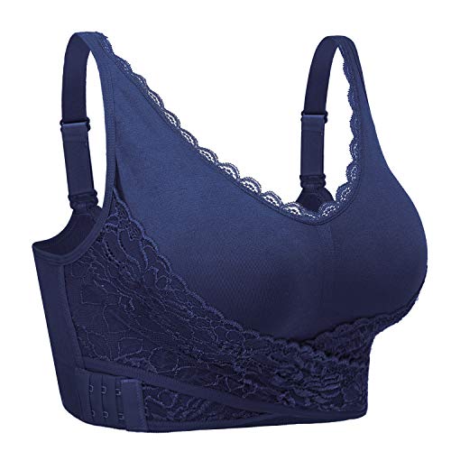 iClosam Damen Sport BH Spitzen Bra für Ohne Bügel Klassische BH für Frauen Bustier Spitzen Bra Bralette Lace Mit Polstern Bra Dünn Front Closure Push Up Gepolsterter BH Bequem L-3XL von iClosam