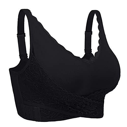 iClosam Damen Sport BH Spitzen Bra für Ohne Bügel Klassische BH für Frauen Bustier Spitzen Bra Bralette Lace Mit Polstern Bra Dünn Front Closure Push Up Gepolsterter BH Bequem L-3XL von iClosam