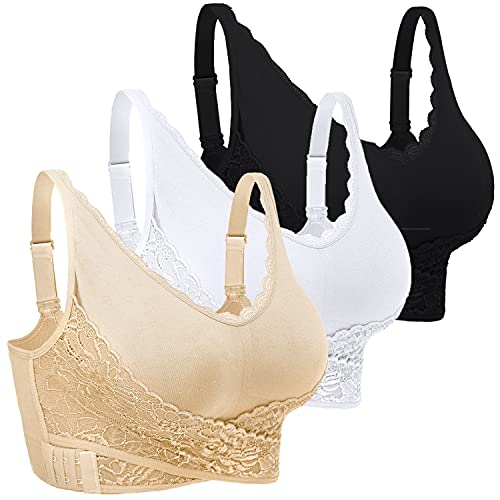 iClosam Spitzen BH Damen Sport BH Frauen Bra Ohne Bügel Bustier Spitzen Bra Mit Polstern Atmungsaktiv Bügelloser BH Front Closure Push Up Bequem Bustiers BH Gepolstert L-3XL von iClosam