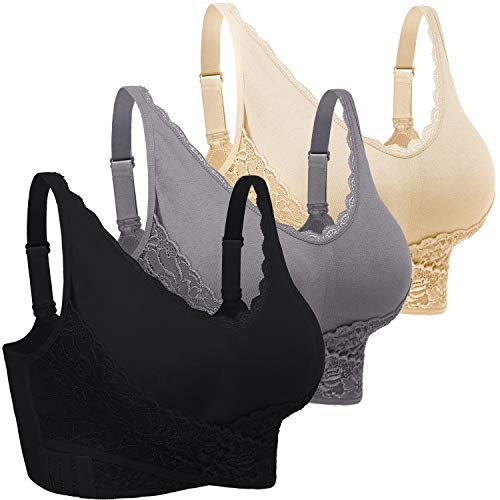 iClosam Sport BH Damen Ohne Bügel Bustier Spitzen für Frauen Bra Mit Polstern Atmungsaktiv Bügelloser BH Front Closure Push Up Bequem Bustiers BH Gepolstert L-3XL von iClosam