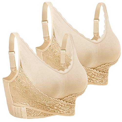 iClosam Damen-BHS Spitzen Bra Ohne Bügel Bustier mit Spitze Push Up Klassische BH für Frauen Comfy BH Bralette Lace Mit Polstern Bra Front Closure Gepolsterter BH Bequem L-3XL von iClosam