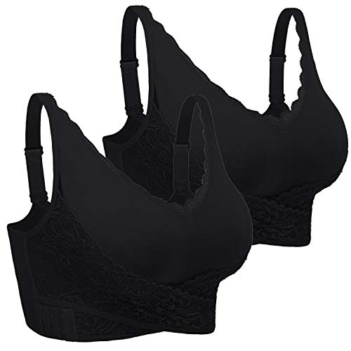 iClosam Sport BH Damen Ohne Bügel Bustier Spitzen für Frauen Bra Mit Polstern Atmungsaktiv Bügelloser BH Front Closure Push Up Bequem Bustiers BH Gepolstert M von iClosam