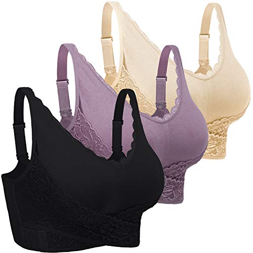 iClosam Spitzen BH Damen Sport BH Frauen Bra Ohne Bügel Bustier Spitzen Bra Mit Polstern Atmungsaktiv Bügelloser BH Front Closure Push Up Bequem Bustiers BH Gepolstert L-3XL von iClosam