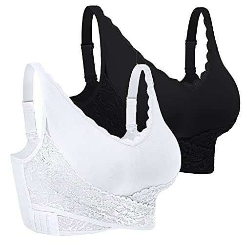 iClosam Damen Sport BH Spitzen Bra für Ohne Bügel Klassische BH für Frauen Bustier Spitzen Bra Bralette Lace Mit Polstern Bra Dünn Front Closure Push Up Gepolsterter BH Bequem L-3XL von iClosam