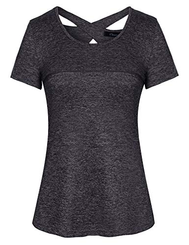 iClosam Damen Sport T-Shirt Running Fitness Laufshirt Kleidung Yoga Top Funktionsshirt Sportshirt Kurzarm Atmungsaktiv von iClosam