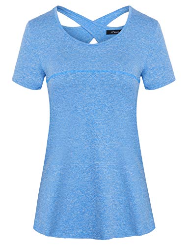 iClosam Sport Shirts für Damen Atmungsaktiv Stretch Funktionsshirt Rundhals Leicht Tshirt Schnelltrocknend Laufshirt von iClosam