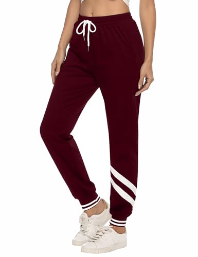 iClosam Jogginghose Damen Lang Baumwolle Sporthose Freizeithose Trainingshose High Waist Sweatpants Lounge Hose für Frauen Outdoorhose mit Streifen für Jogging Sport Yoga Gym von iClosam