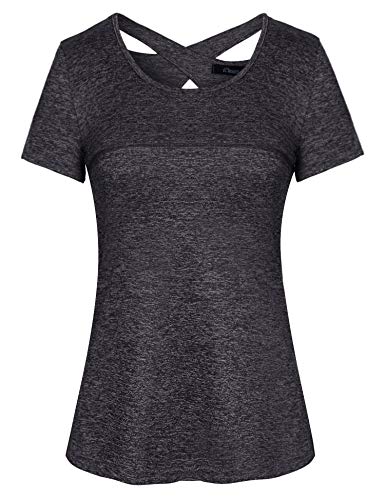 iClosam Damen Sportshirt Yoga Top Laufen Fitness Funktions Shirt, Dunkelgrau, L von iClosam