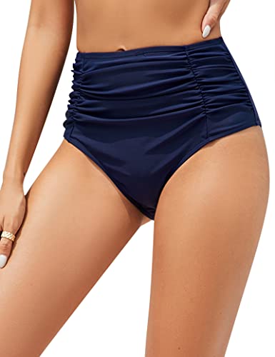 iClosam Damen Swim Boardshorts Hocher Taille Schwimmunterteil High Waist Bikinihose Wassersport Hot Pants Falten Bikini Hose（Blau，S von iClosam