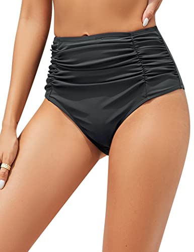 iClosam Damen Swim Boardshorts Hocher Taille Schwimmunterteil High Waist Bikinihose Wassersport Hot Pants Falten Bikini Hose（Grau，L） von iClosam