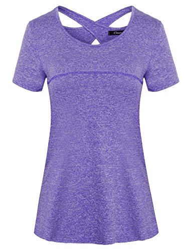 iClosam Damen T-Shirt Schnell Trocken Fitness Yoga Top Laufen Funktionsshirt von iClosam