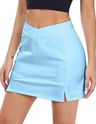 iClosam Tennisrock Damen Sportskort Hoher Taille Sport-Hosen Rock mit Taschen Hosenrock mit Innenshorts Dehnbar Skort mit Rock Kurzer Sport Rock für Sport Golf S-XXL von iClosam