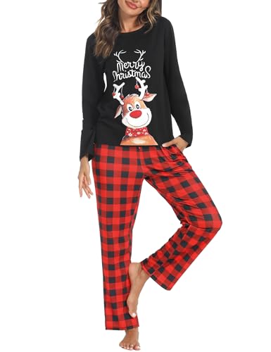 iClosam Damen Weihnachts Schlafanzug Weihnachten Pyjama Lang Baumwolle Christmas Pyjama Set für Damen Langarm Nachtwäsche Damen Karierte S-XXL iClosam Damen Weihnachts Schlafanzug Weihnachten Pyjama Lang Baumwolle Christmas Pyjama Set für Damen Langarm Nachtwäsche Damen Karierte S-XXL von iClosam