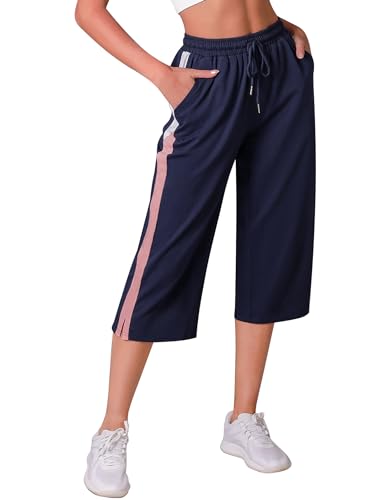 iClosam Freizeithose Damen 3/4 Lang Jogginghose Baumwolle mit Taschen Hose für Frauen High Waist Sweathose Sporthose Yogahose Trainingshose für Sommer von iClosam