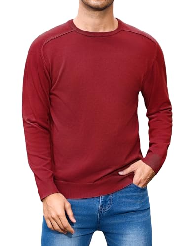 iClosam Herren Basic Pullover Rundhalspullover Langarm Winter Strickpullover Unifarben Basis Männer Pulli Alltag Klassischer Herrenpullover,Date Rot,S von iClosam
