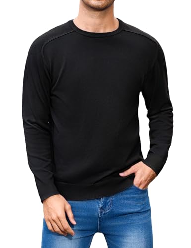 iClosam Herren Crew Neck Strickpullover Winter Rundhalspullover Langarm Pullover Freizeit Rippstrick Pulli Business Herrenpullover,Regular Fit,Schwarz,XL von iClosam