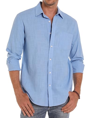 iClosam Herren Hemd Baumwolle Regular Fit Freizeithemd Herrenhemden Langarm Bügelfrei Hemdem Männer Stehkragen Oberhemden Blau,M von iClosam