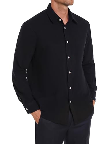 iClosam Hemd Herren Langarm Baumwolle Freizeithemd Regular Fit Herrenhemden Basic Hemdem Stehkragen Businesshemd mit Brusttasche Schwarz,XL von iClosam