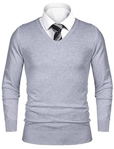 iClosam Herren Pullover V-Ausschnitt Kaschmir Baumwolle Langarm Strickpullover Sweater, grau, Small von iClosam