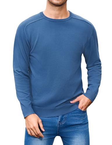 iClosam Herren Pullover Langarm Rundhals Strickpullover Basic Herrenpullover Winter Weicher Baumwollpullover Regular Fit Freizeit Pulli Herren,Blau,L von iClosam