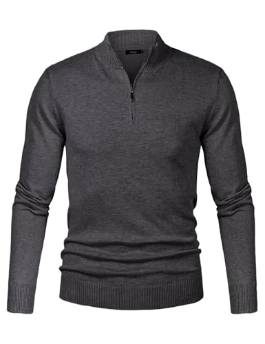 iClosam Herren Pullover mit Reißverschluss Strick Winterpullover Rollkragen Pulli Dunkelgrau S von iClosam