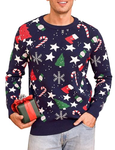 iClosam Herren Rundhals Weihnachts Strickpullover Bequem und Festlich mit Sternen Design für die Weihnachtszeit von iClosam