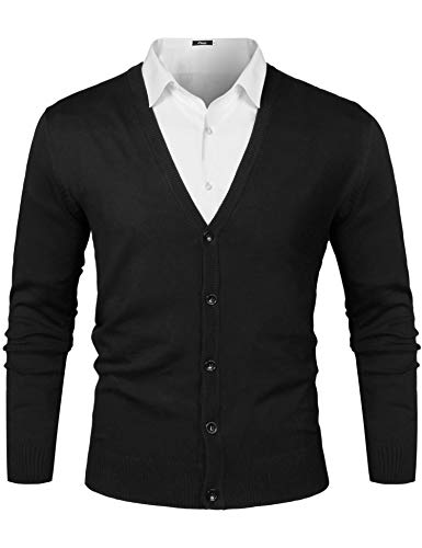 iClosam Herren Strickjacke Cardigan Mit V-Ausschnitt Aus Baumwolle, Schwarz, S von iClosam