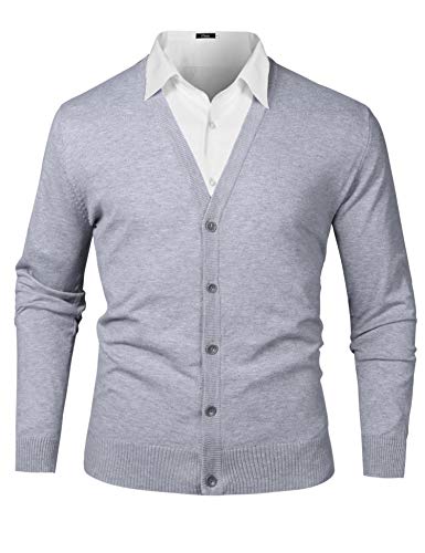iClosam Herren Strickjacke Cardigan Mit V-Ausschnitt Aus Baumwolle,Grau,XXL von iClosam